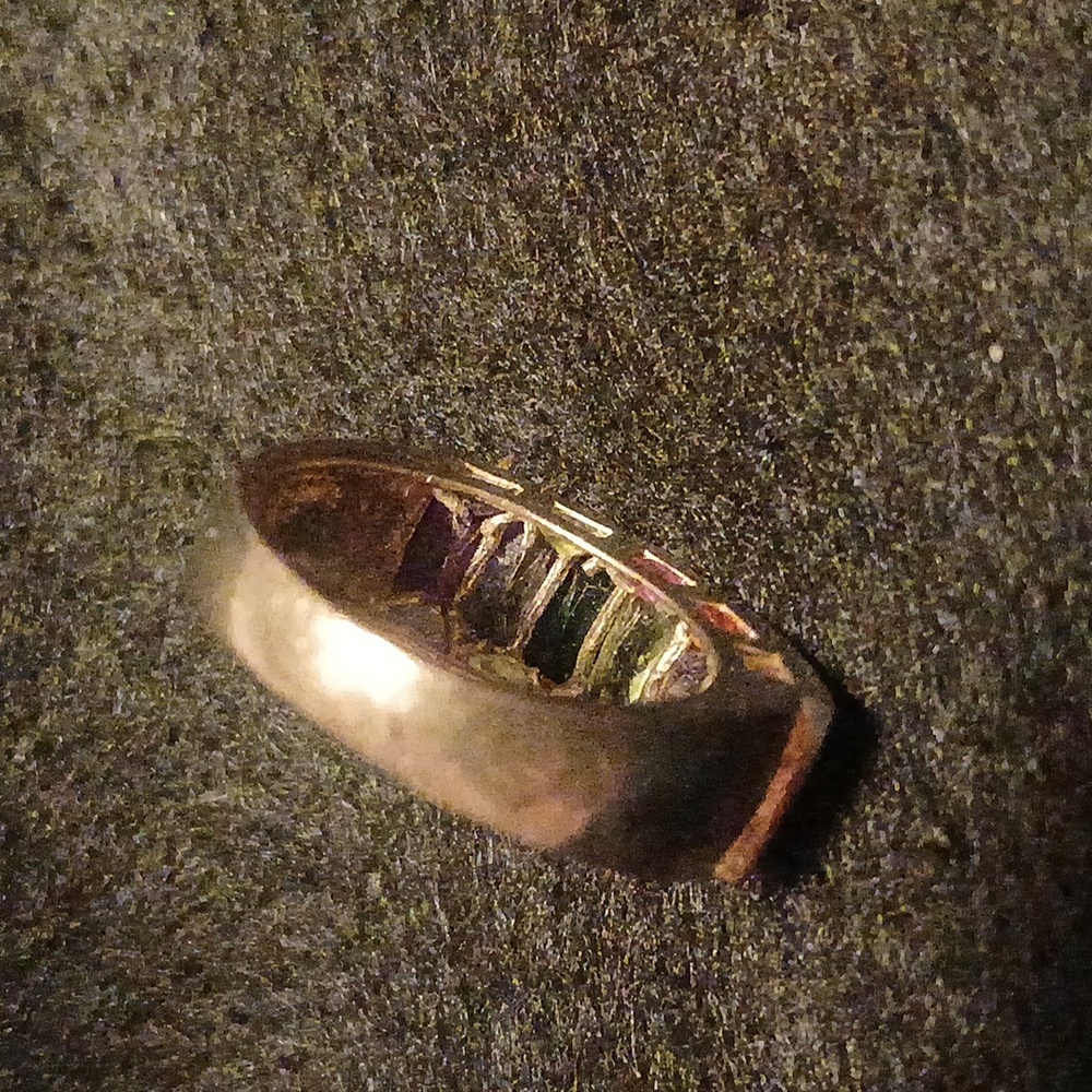 Silver Multicolor Gemstone Ring Size 8 - image 7